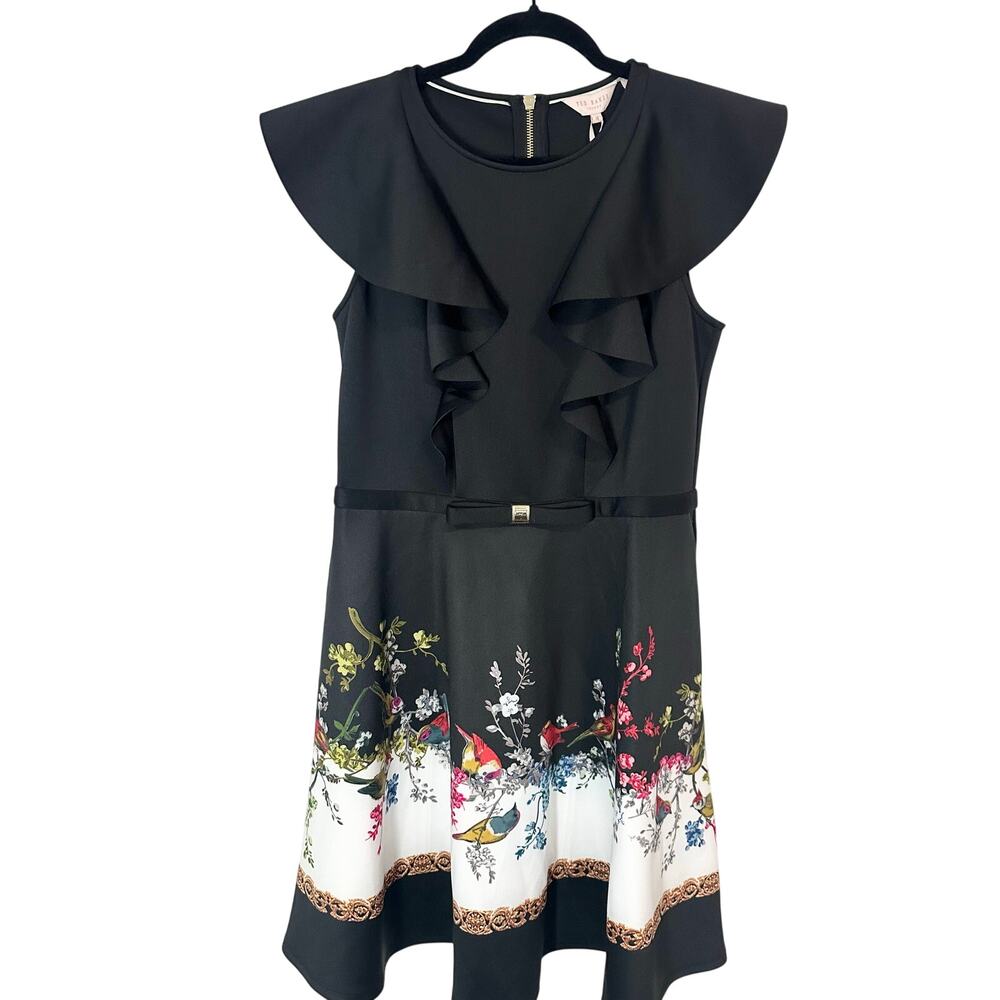TED BAKER London Opulant Fauna Shaelin Skater Dress Floral Birds Twee - 8 - NWT